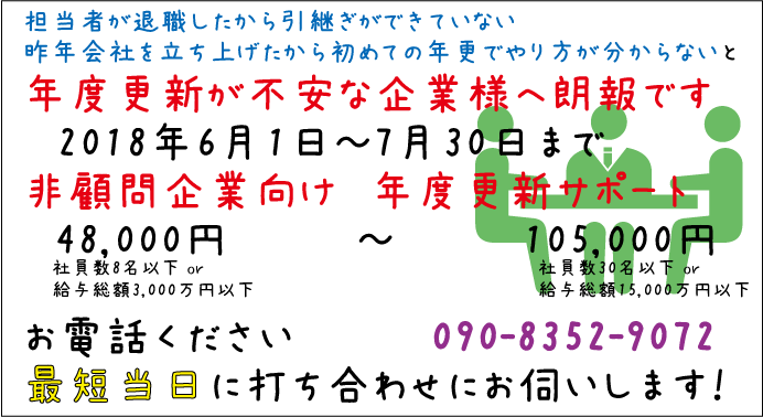 鹿児島中央ワイズ社労士事務所:2018年度更新サポート
